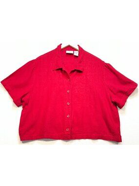 Studio Ease Women's Linen Blend Button-Up Shirt Short Sleeve Size 20W Red Solid